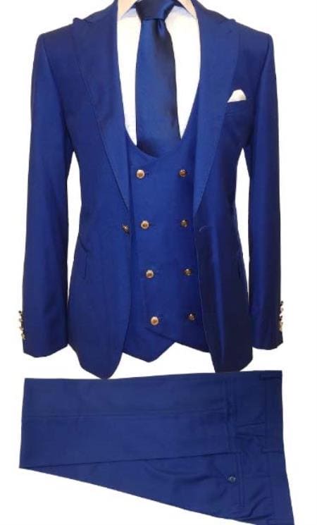 Royal Blue and Gold Tuxedo Suit With Bowtie - AlbertoNardoniStore