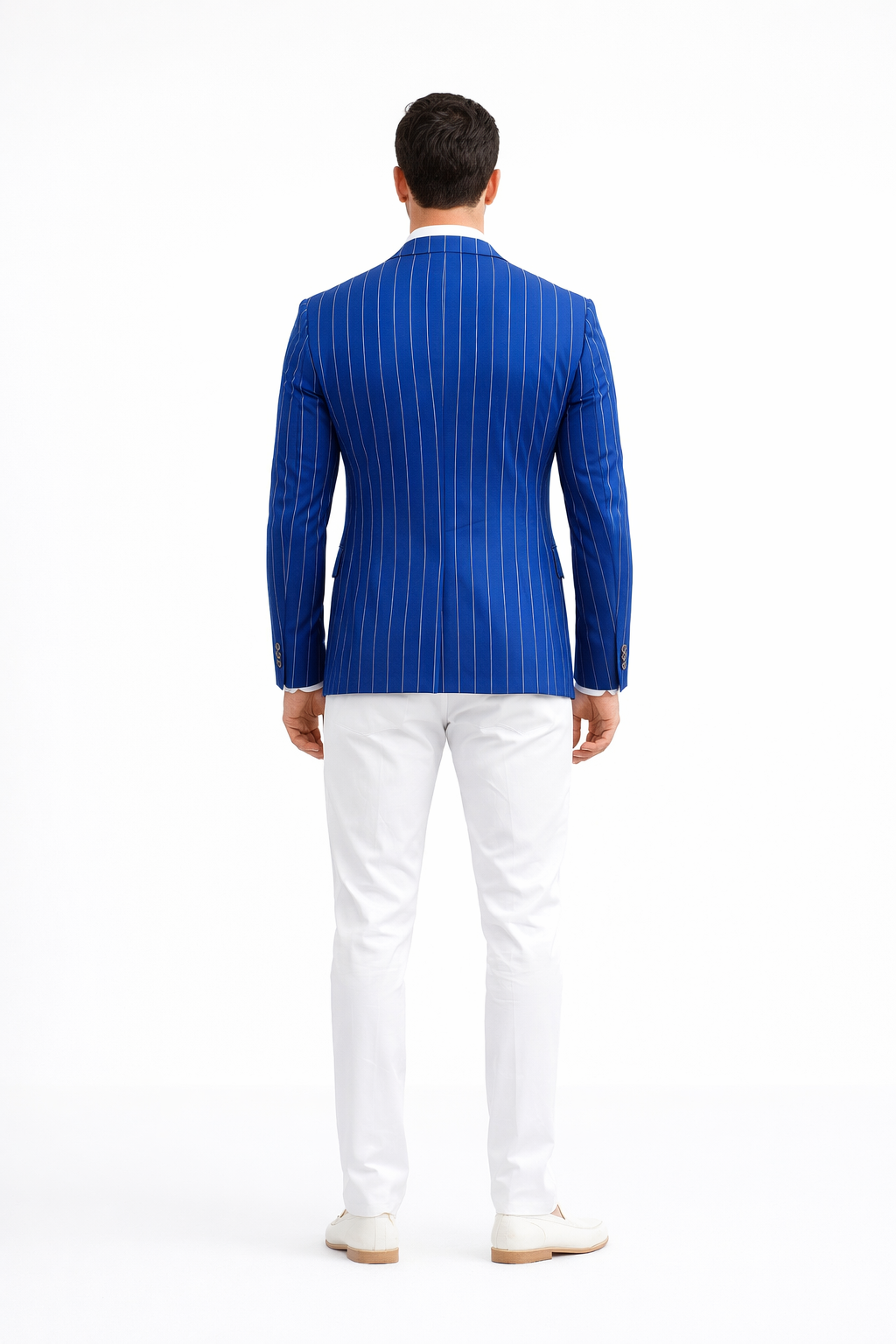 Royal Blue Pinstripe Blazer With White Pants - Suit Party Blazer