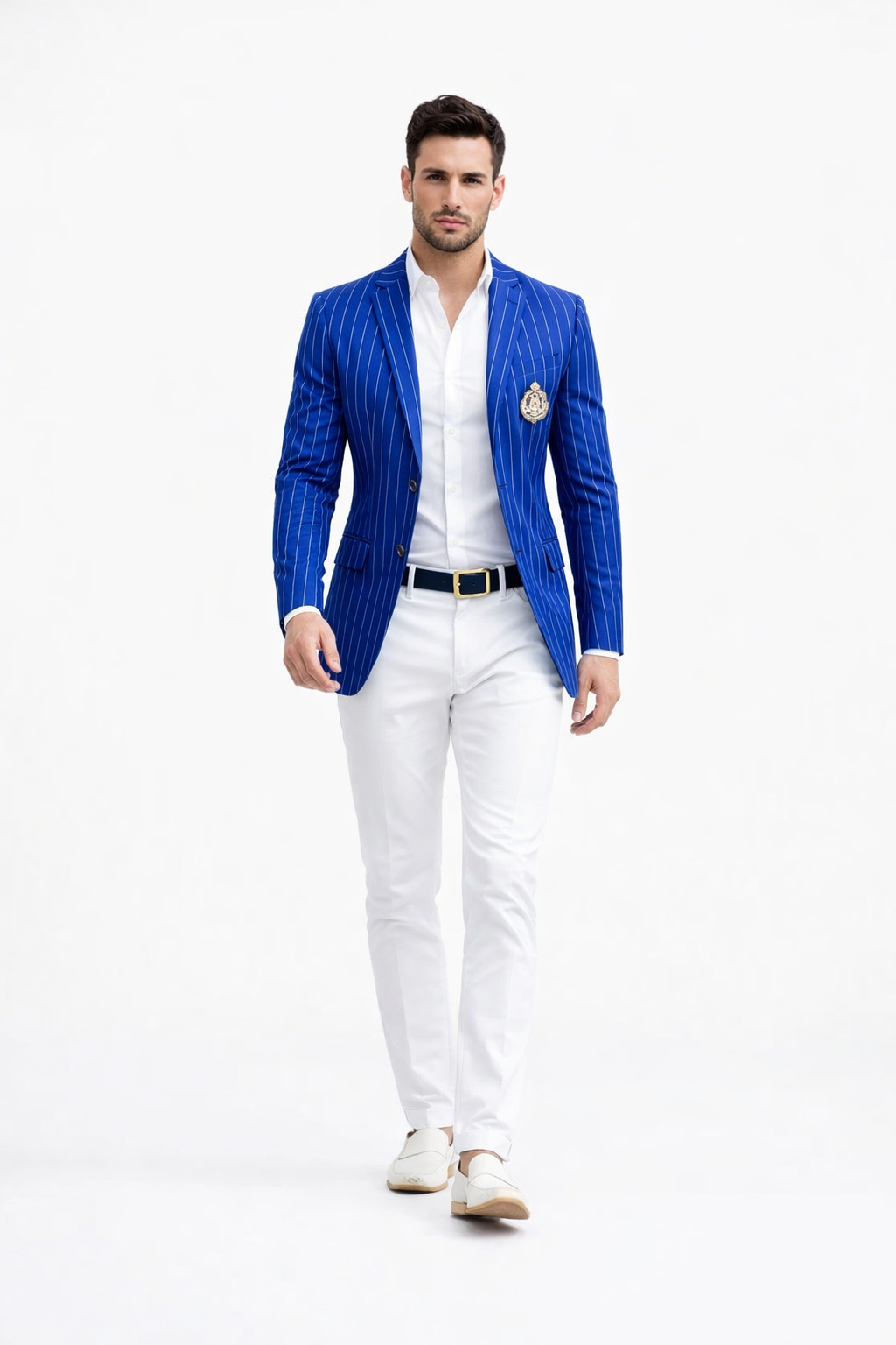 Royal Blue Pinstripe Blazer With White Pants - Suit Party Blazer