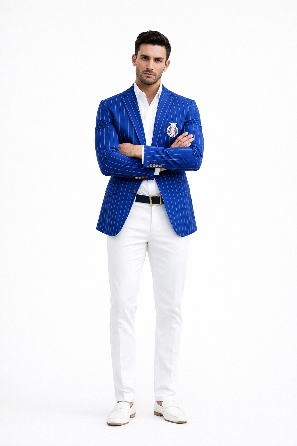 Royal Blue Pinstripe Blazer With White Pants - Suit Party Blazer