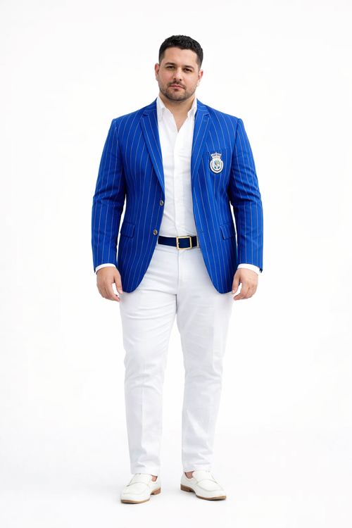 Royal Blue Pinstripe Blazer With White Pants - Suit Party Blazer