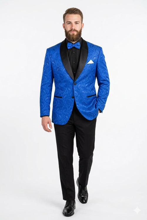 Mens Blazer - Paisley Sport Coat - Royal Prom 2026 Tuxedo Dinner Jacket Blazer