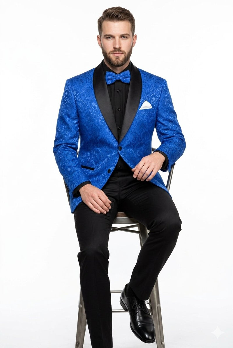 Mens Blazer - Paisley Sport Coat - Royal Prom 2026 Tuxedo Dinner Jacket Blazer