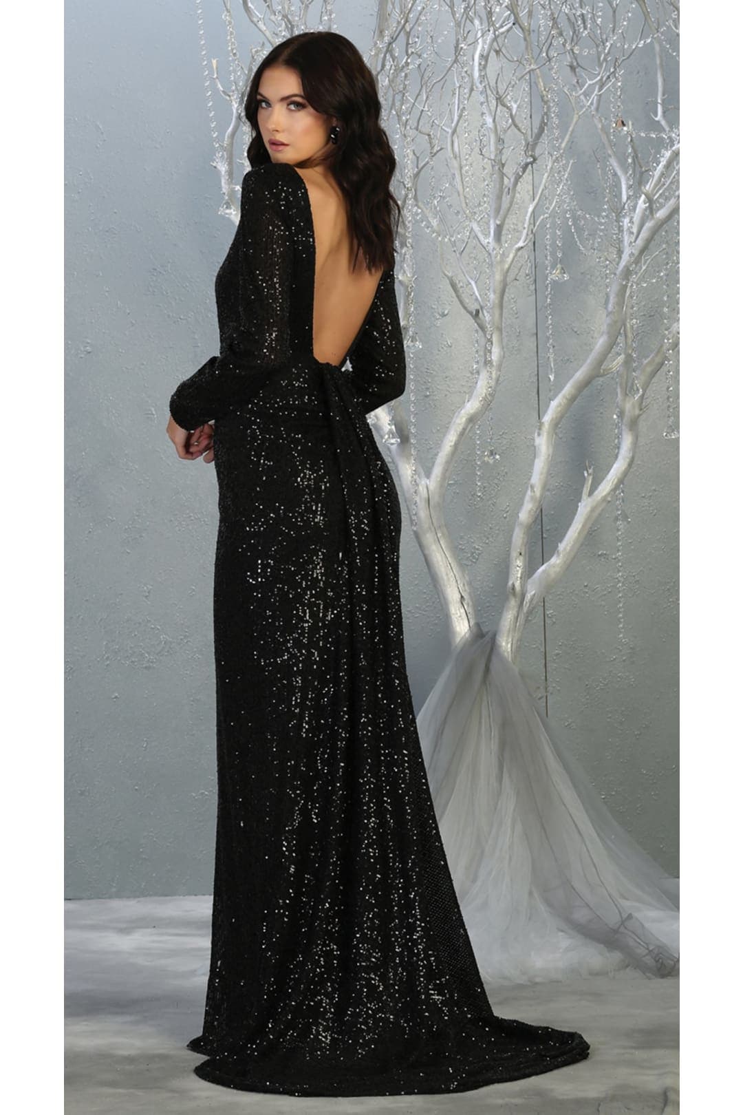 Long Sleeve Stretchy Red Carpet Sequin Formal Dress