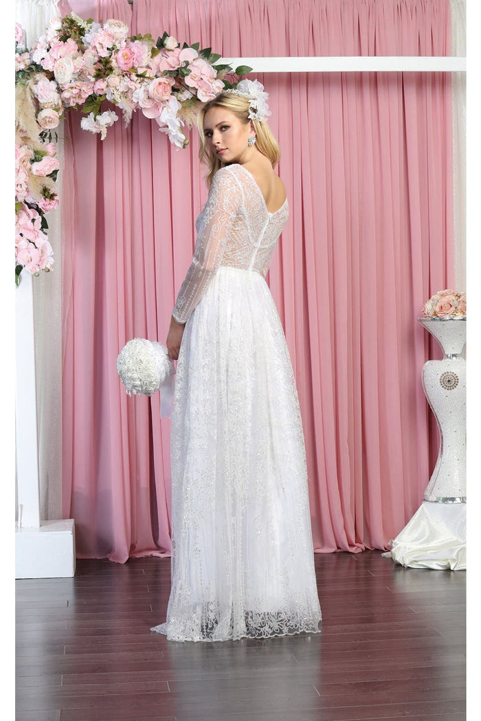 Glitter Floor Sweeping Prom Dress Long Sleeve V-neck Evening Gown