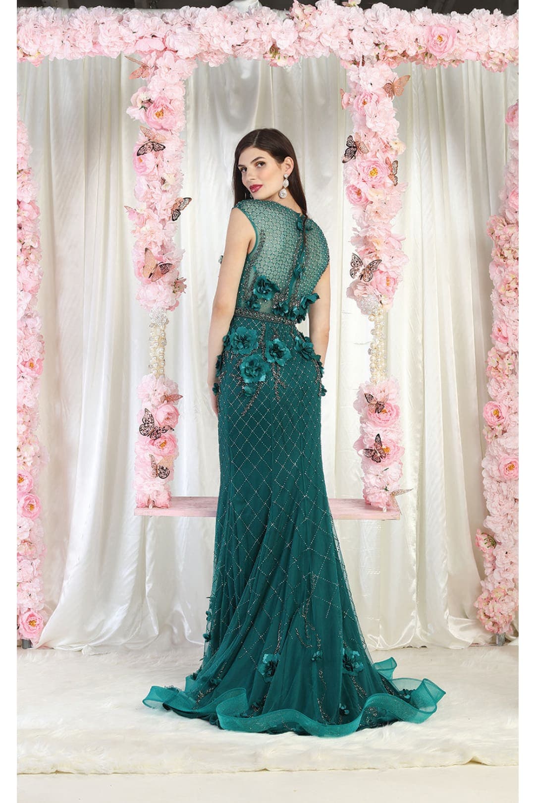 Royal Queen RQ7951 V-Neck 3D Floral Evening Dress