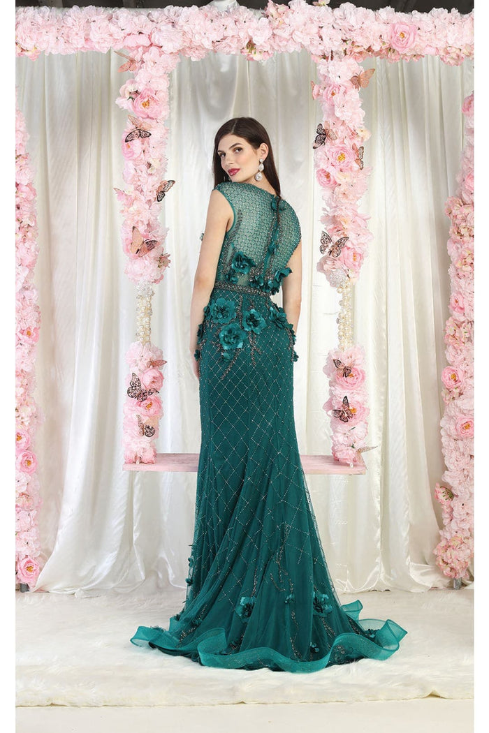 Royal Queen RQ7951 V-Neck 3D Floral Evening Dress