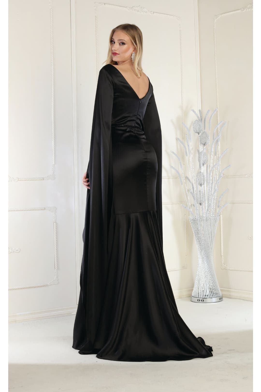 V-Neck Cape Sleeve Mermaid Formal Evening Dress
