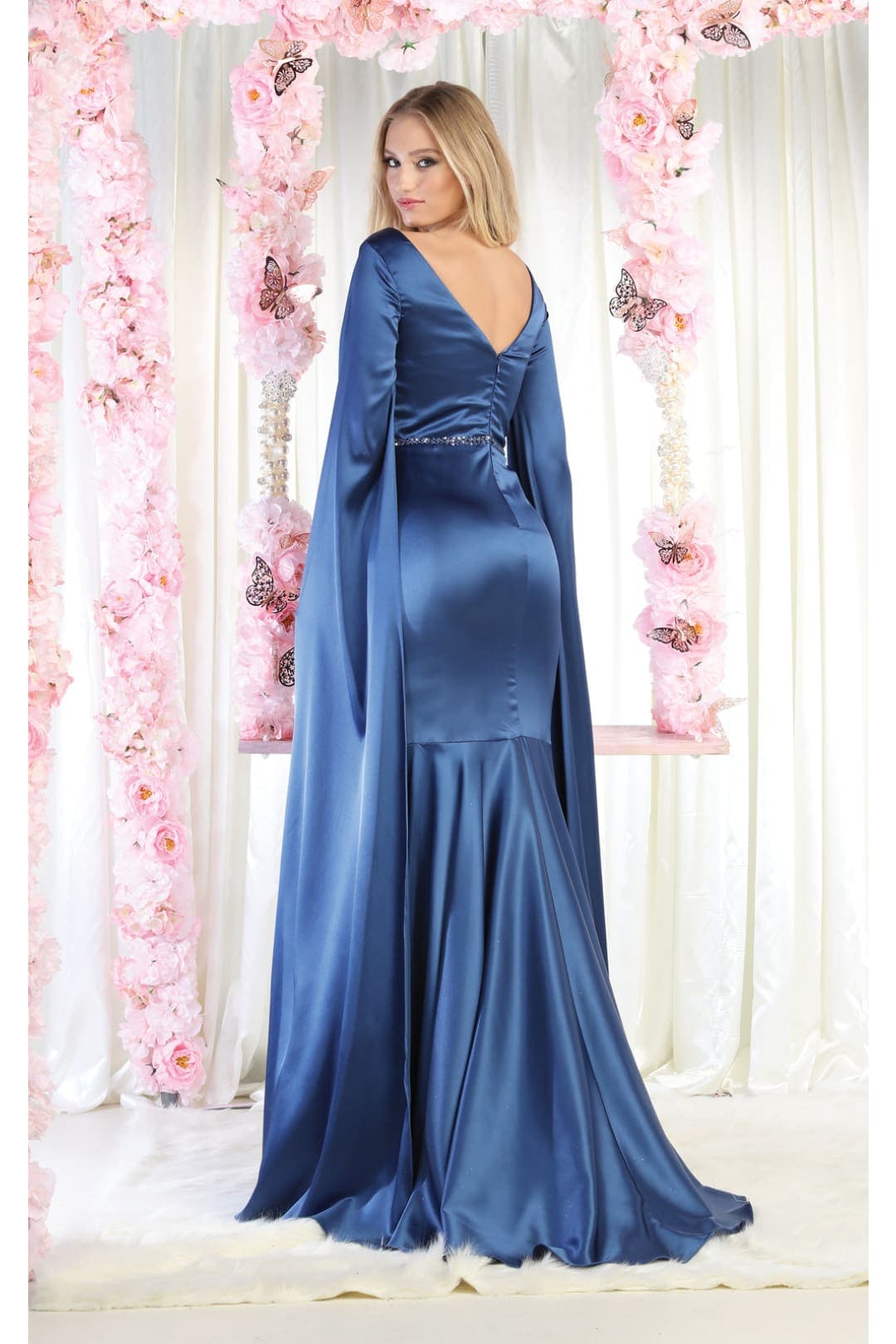 V-Neck Cape Sleeve Mermaid Formal Evening Dress