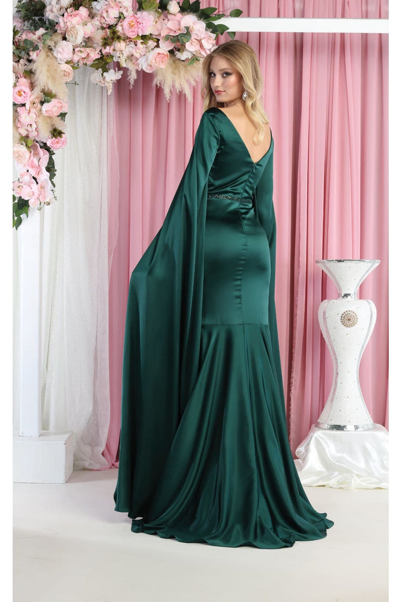 V-Neck Cape Sleeve Mermaid Formal Evening Dress
