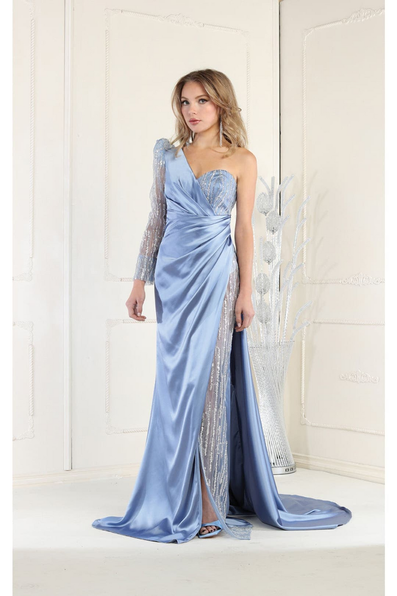 Royal Queen RQ7980 One Shoulder Sheer Satin Formal Evening Gown