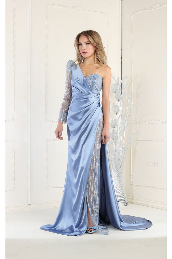 Royal Queen RQ7980 One Shoulder Sheer Satin Formal Evening Gown