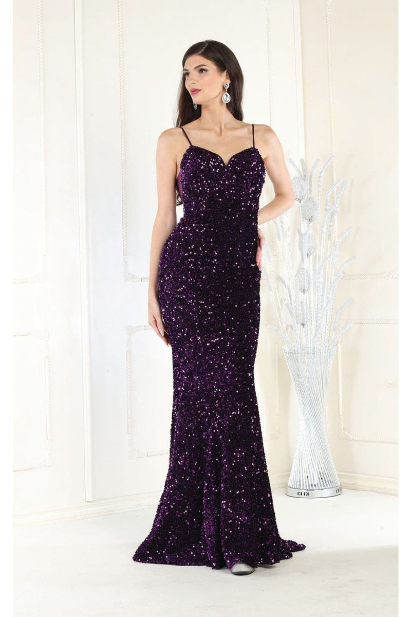 Royal Queen RQ7987 Corset Back Sheath Long Sequin Red Carpet Prom Gown