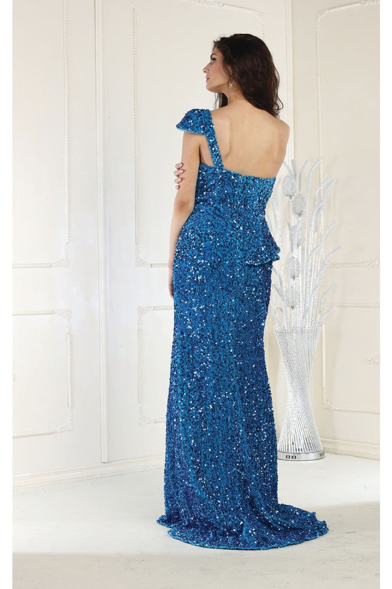 Royal Queen RQ8003 Stretch Sequin Velvet Sweep Train Long Prom Dress