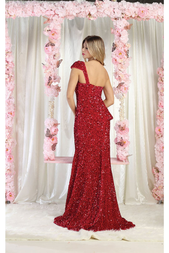 Royal Queen RQ8003 Stretch Sequin Velvet Sweep Train Long Prom Dress