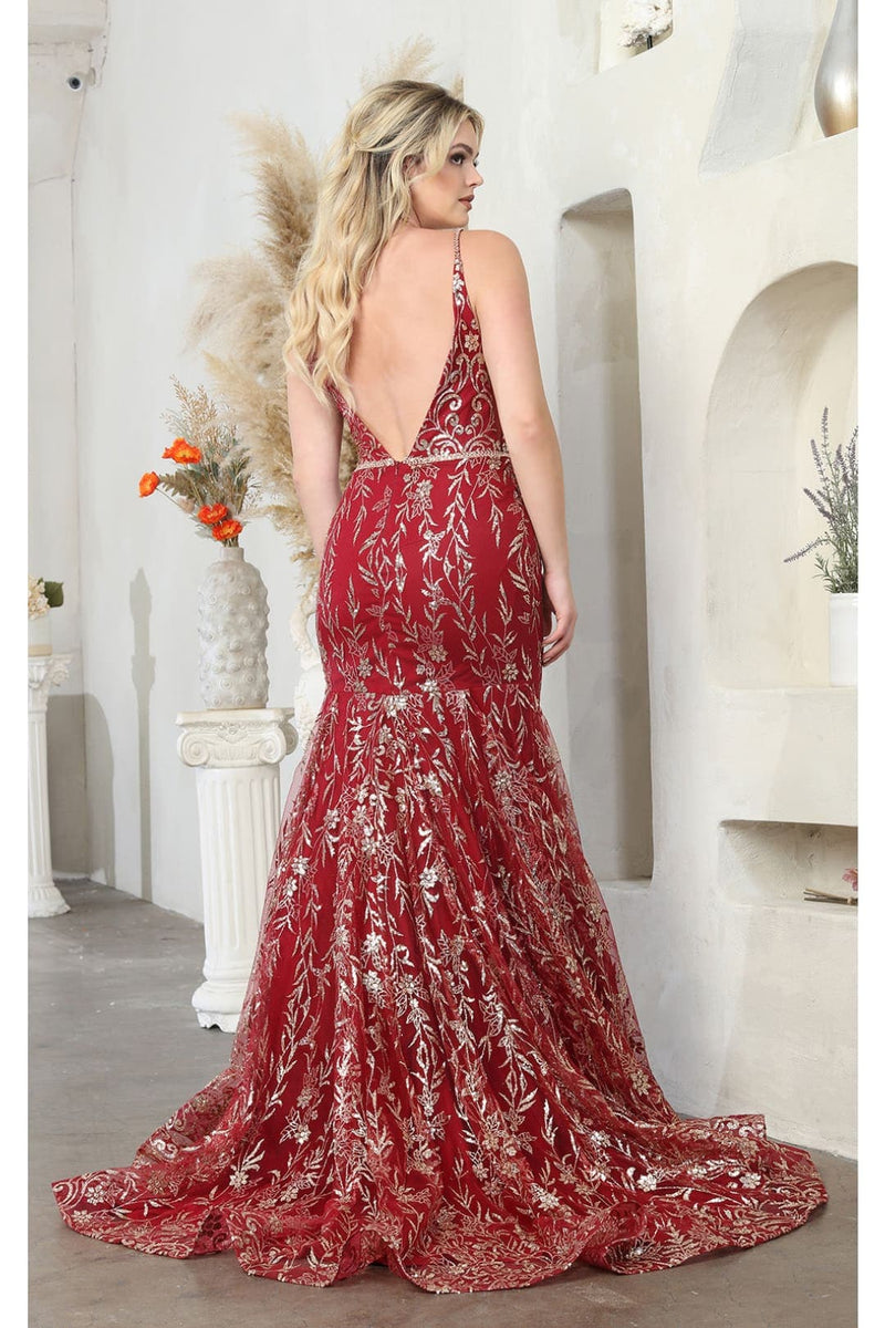 Royal Queen RQ8017 V-upper Back Sheer Sides Glitter Prom Gown
