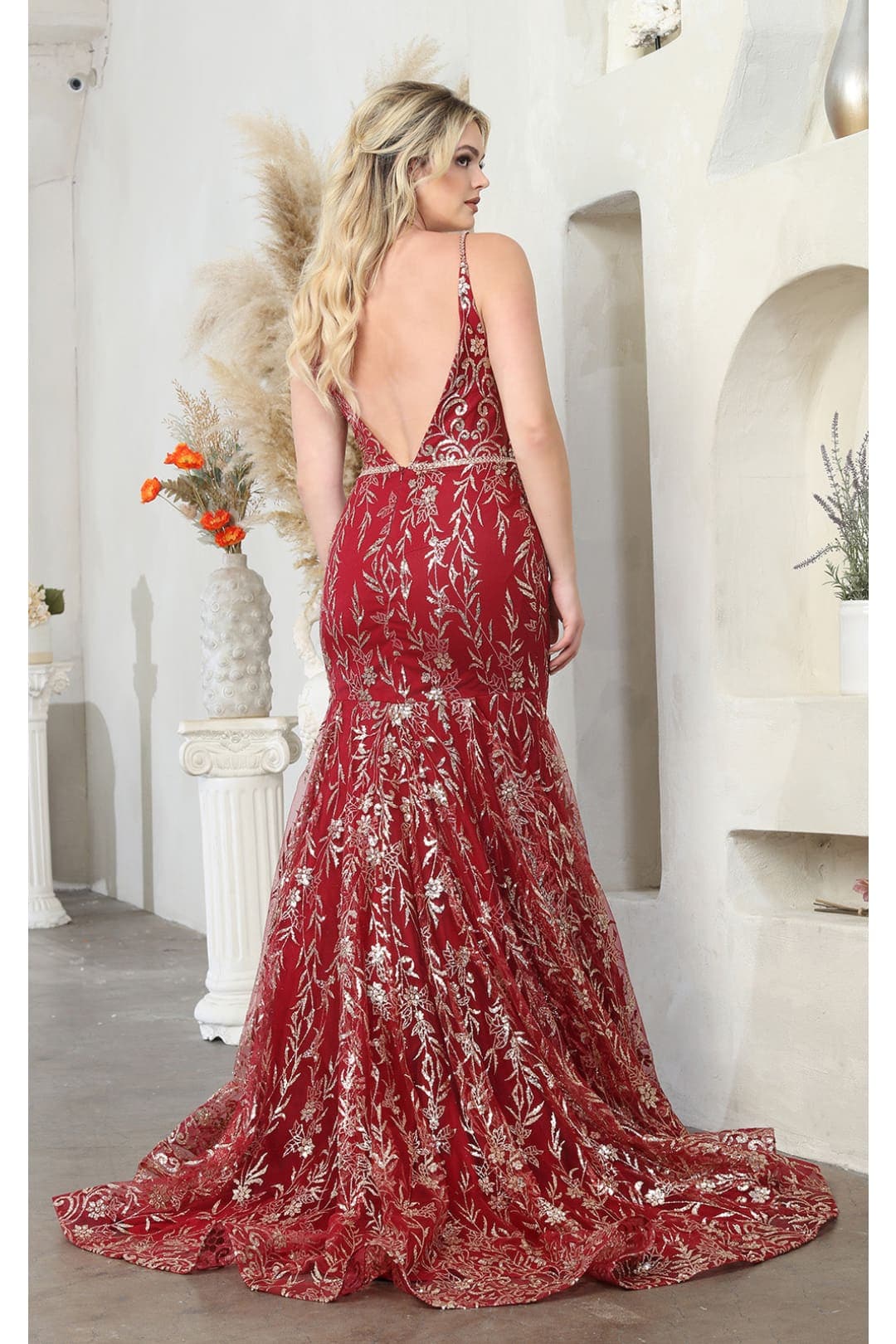 Royal Queen RQ8017 V-upper Back Sheer Sides Glitter Prom Gown