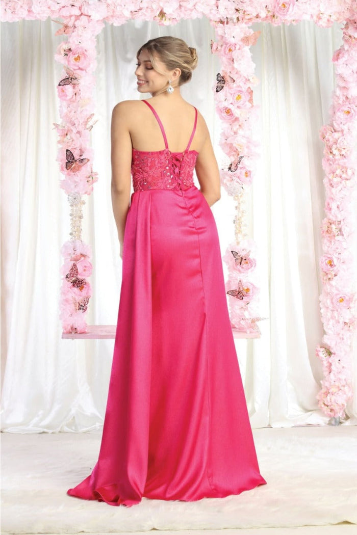 Royal Queen RQ8020 Sleeveless Sheer Side Sash Evening Gown