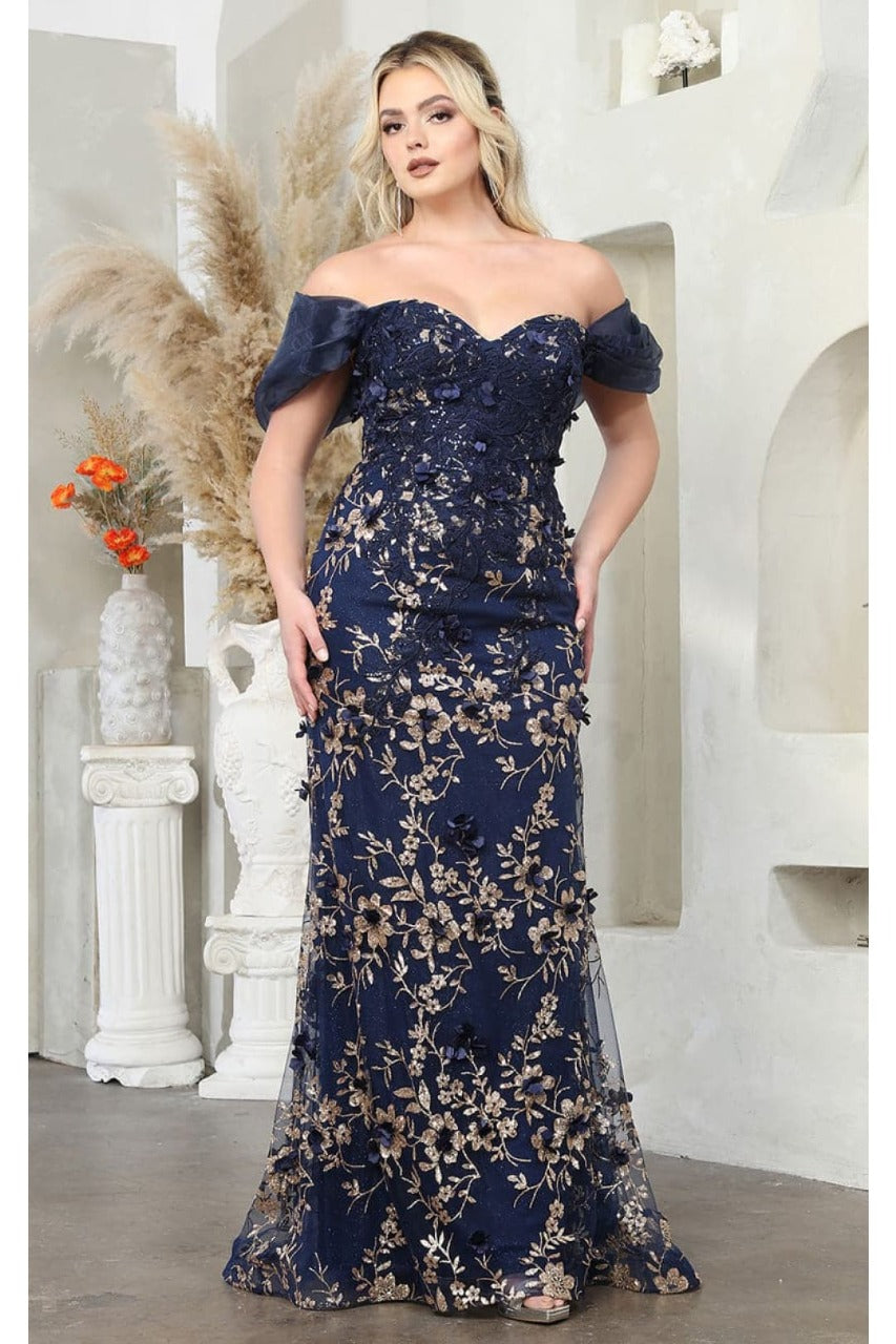 Off Soulder 3D Floral Applique Red Carpet Dress-New Collection