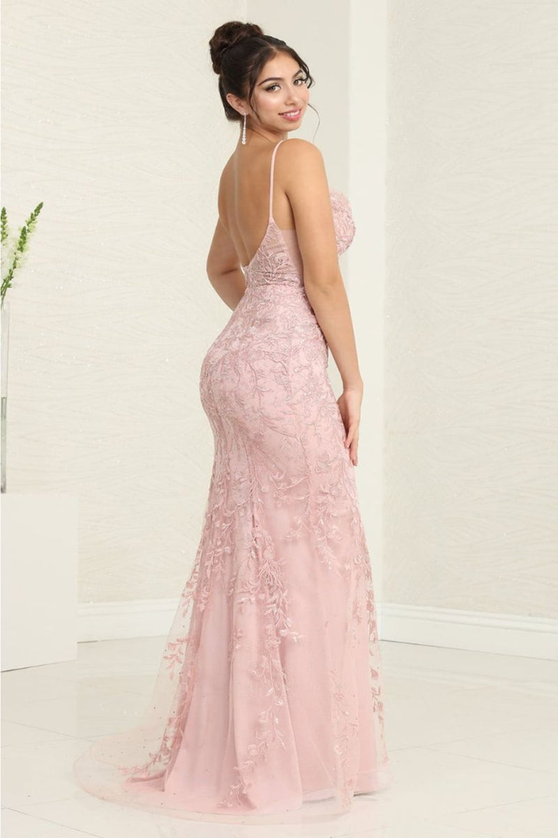 Royal Queen RQ8047 Floral Embroidery Sheath Long Prom Evening Dress