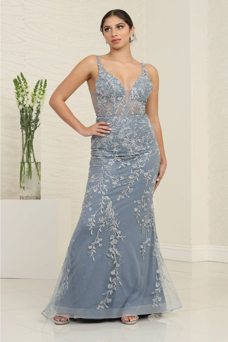 Royal Queen RQ8047 Floral Embroidery Sheath Long Prom Evening Dress