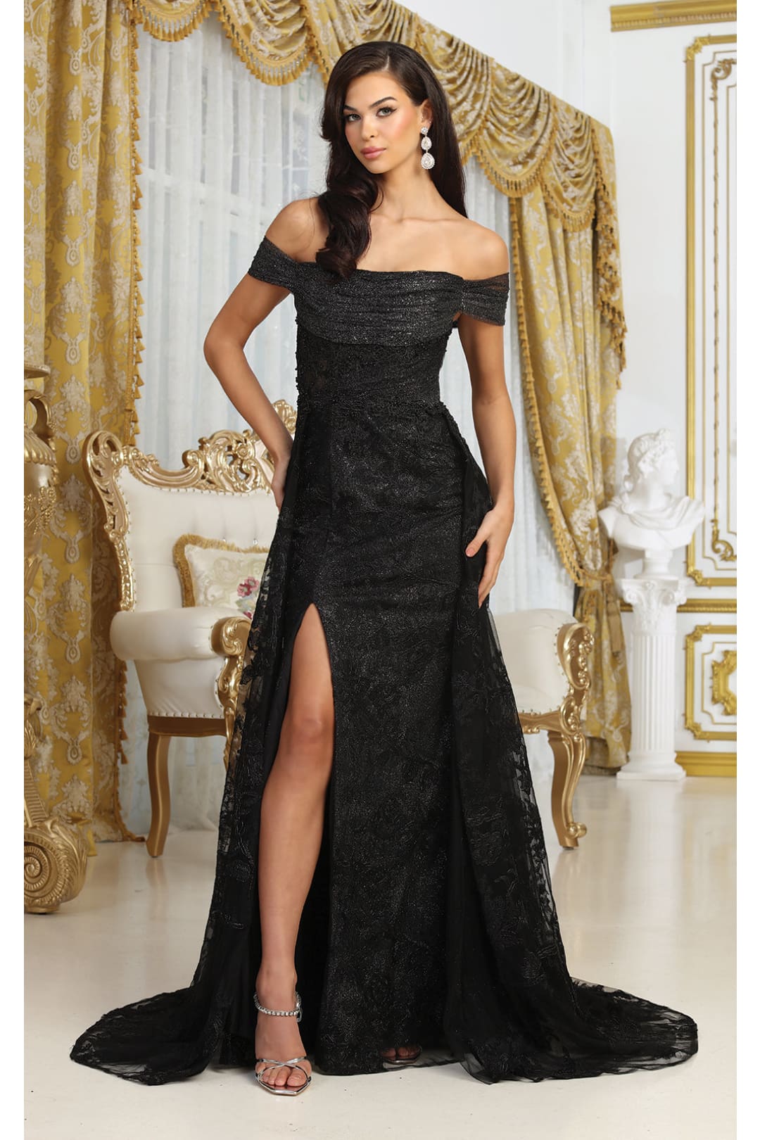 Royal Queen RQ8053 Off Shoulder Lace Applpique Pageant Formal Dress