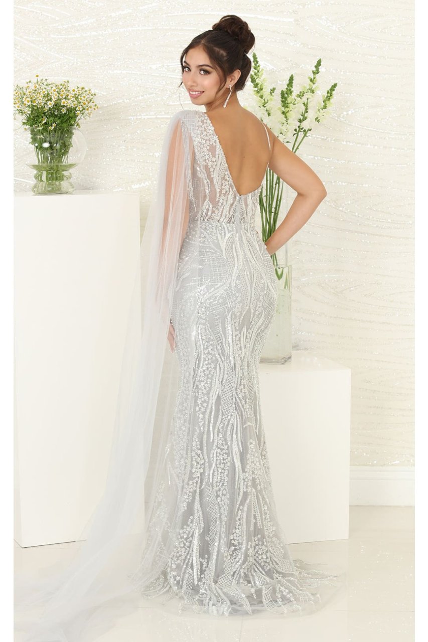 Royal Queen RQ8066 Plunging V-Neck Beaded Evening Sequin Dress