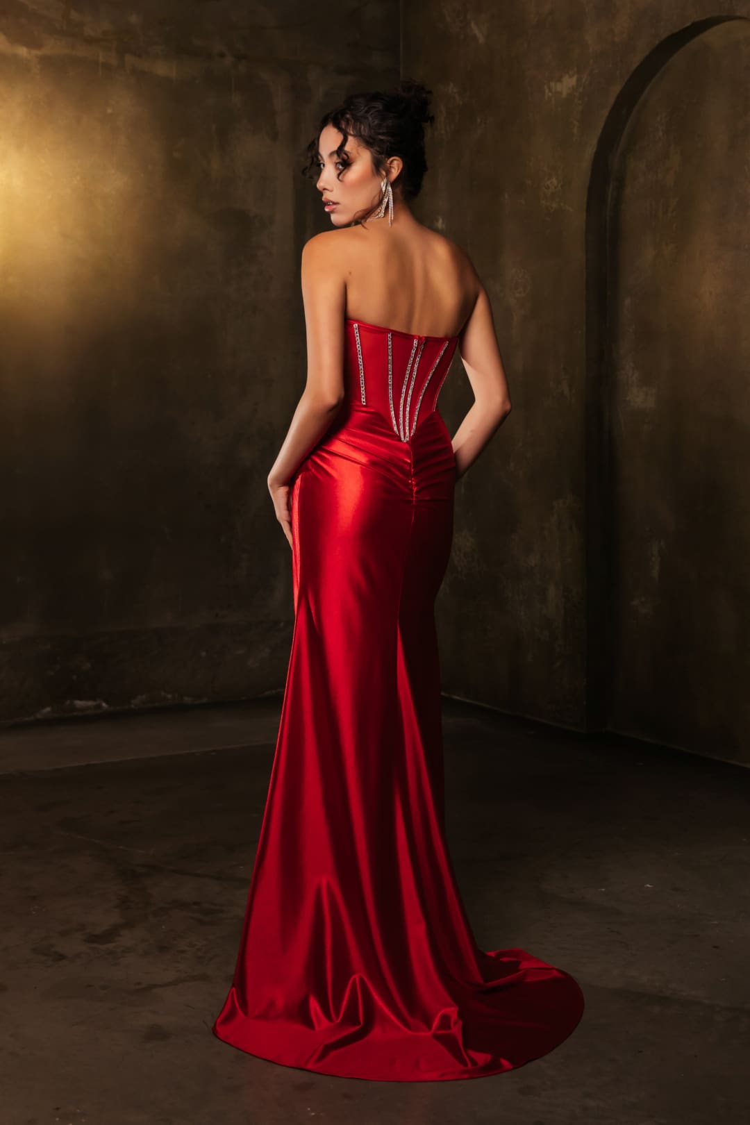 Royal Queen RQ8104 Draped Embellished High Slit Prom Evening Dress