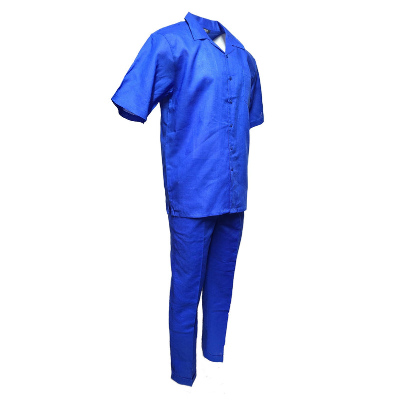 Mens Royal Blue Linen Shirt and Pants Casual Outfit Set