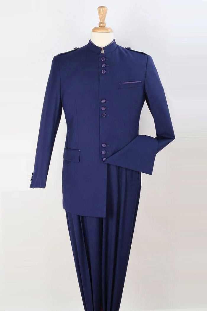 Apollo King "Military Safari Suit for Men - Classic Mandarin Collar in Navy blue"