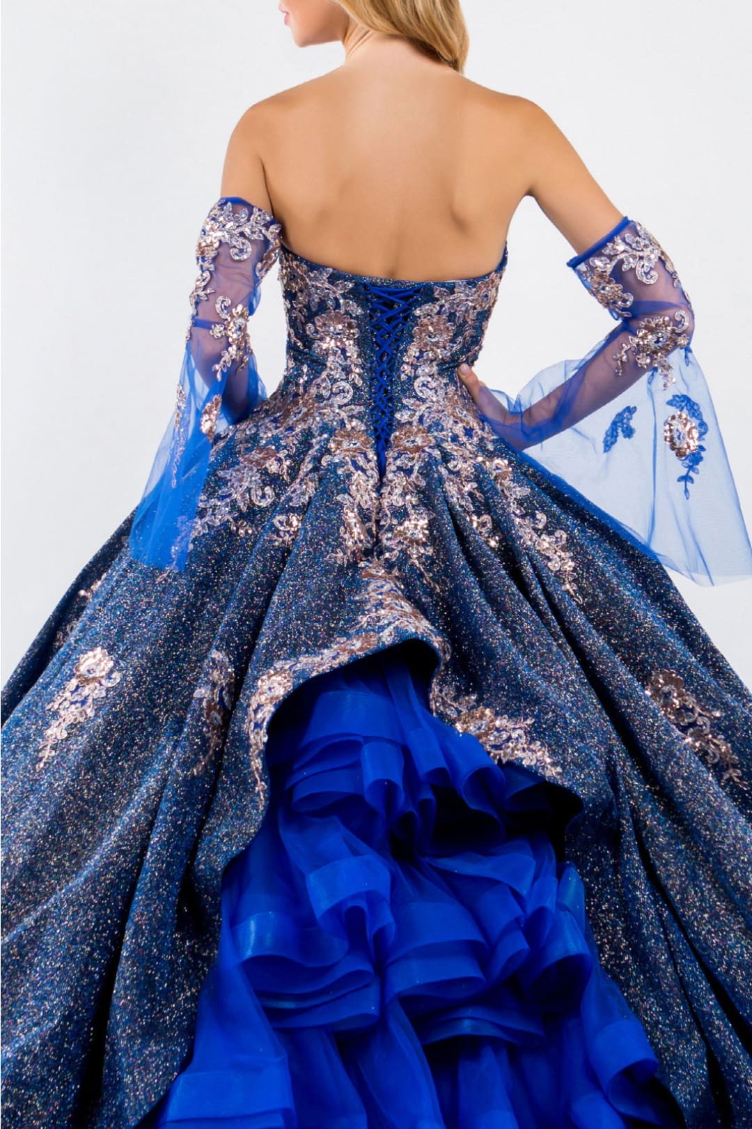 Ruffled Glitter Ball Gown Sweetheart Quinceanera Dress by Elizabeth K GL1912