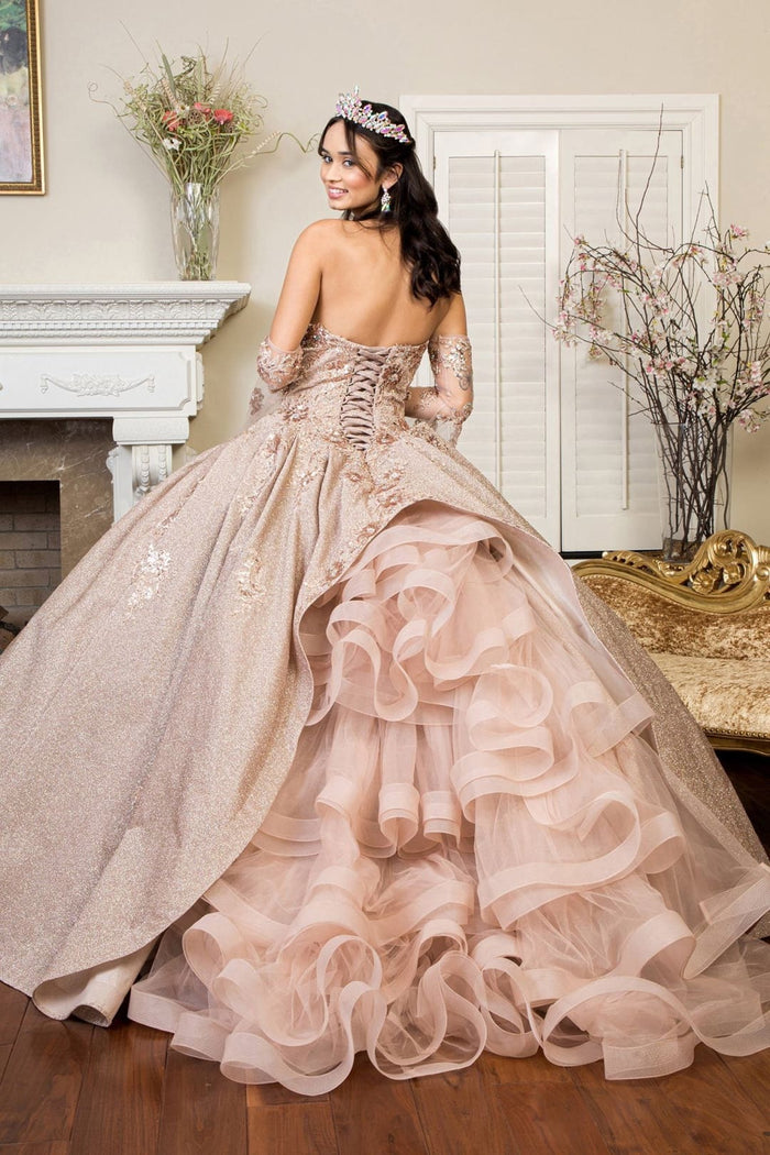 Ruffled Glitter Ball Gown Sweetheart Quinceanera Dress by Elizabeth K GL1912