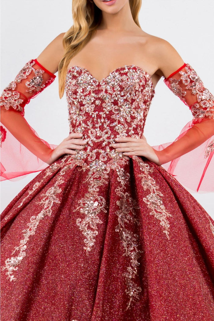 Burgundy & Gold Quinceanera Gown by Elizabeth K GL1912