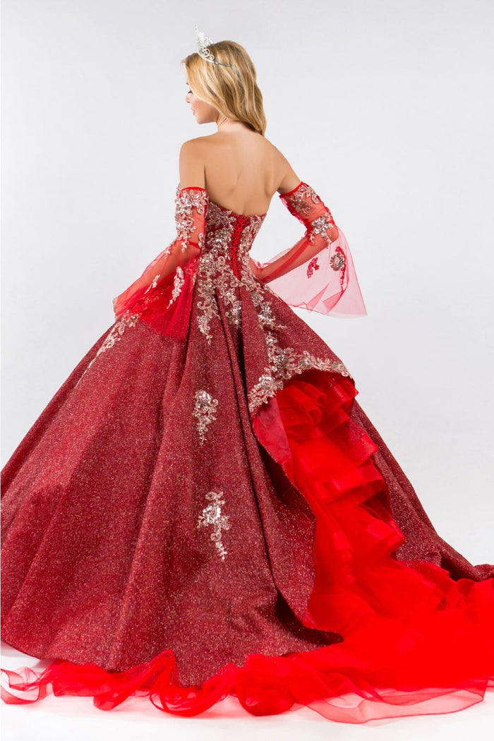 Ruffled Glitter Ball Gown Sweetheart Quinceanera Dress by Elizabeth K GL1912