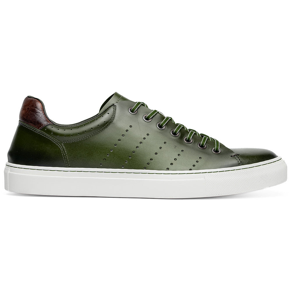 Zelli Russo Burnished Calfskin and Crocodile Luxury Sneakers in Olive