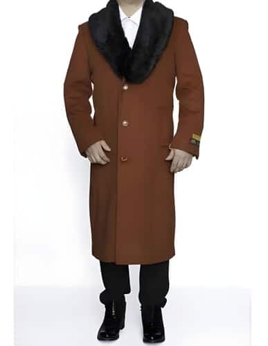 Mens Black Overcoat With Fur Collar For Sale