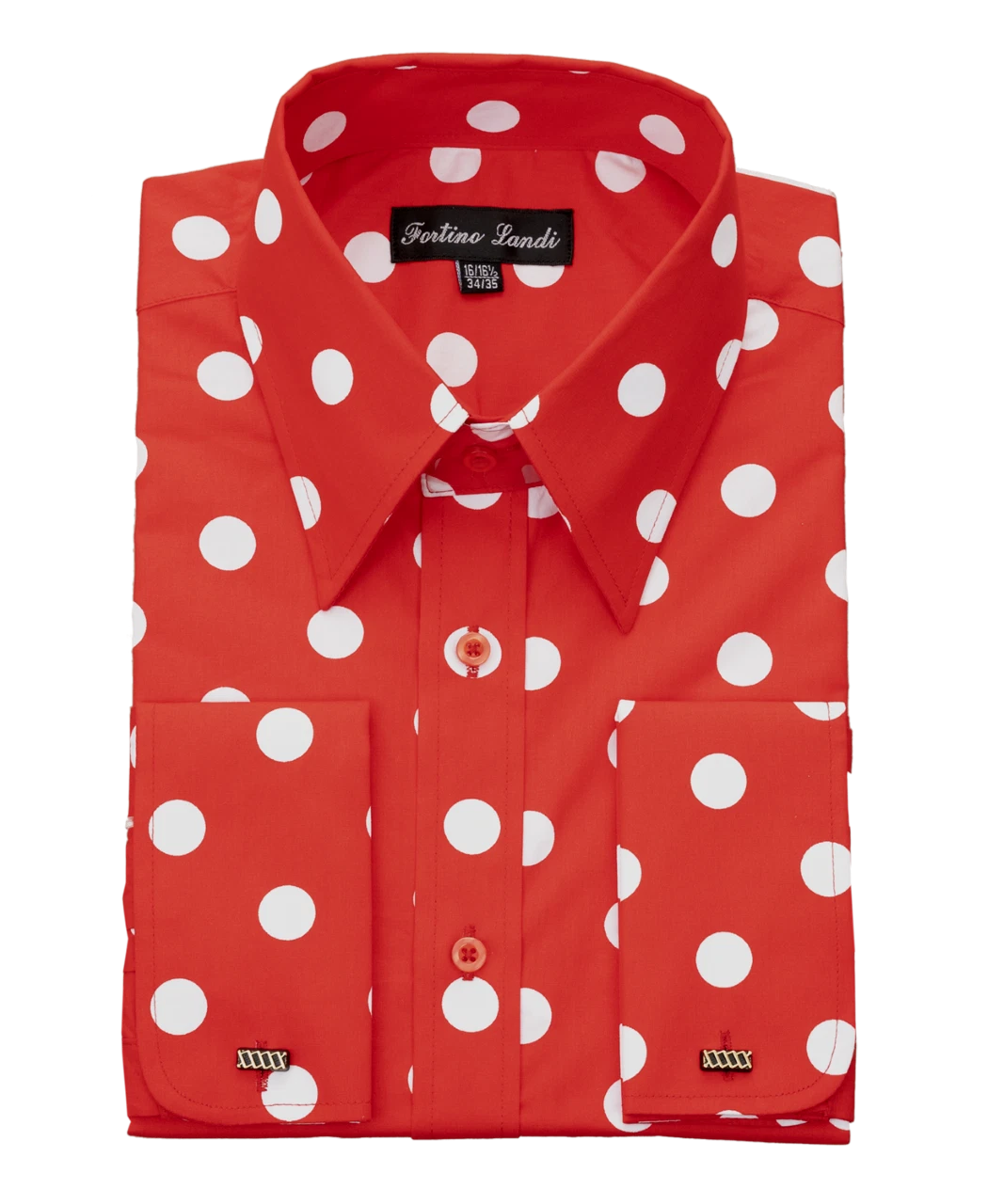 Mens Fashion Polka Dot Dress Shirt – Red White Cotton French Cuff Design