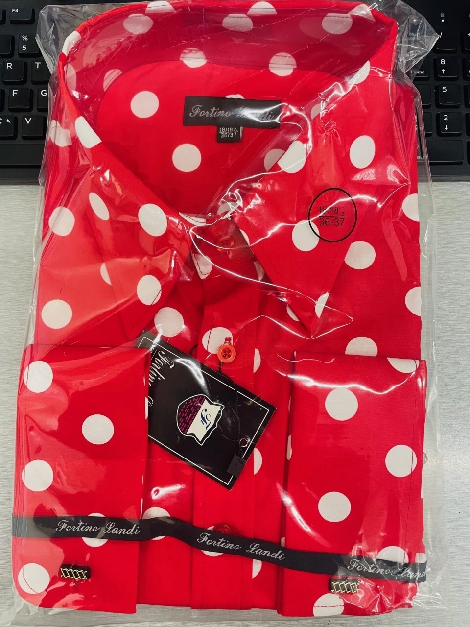 Mens Fashion Polka Dot Dress Shirt – Red White Cotton French Cuff Design