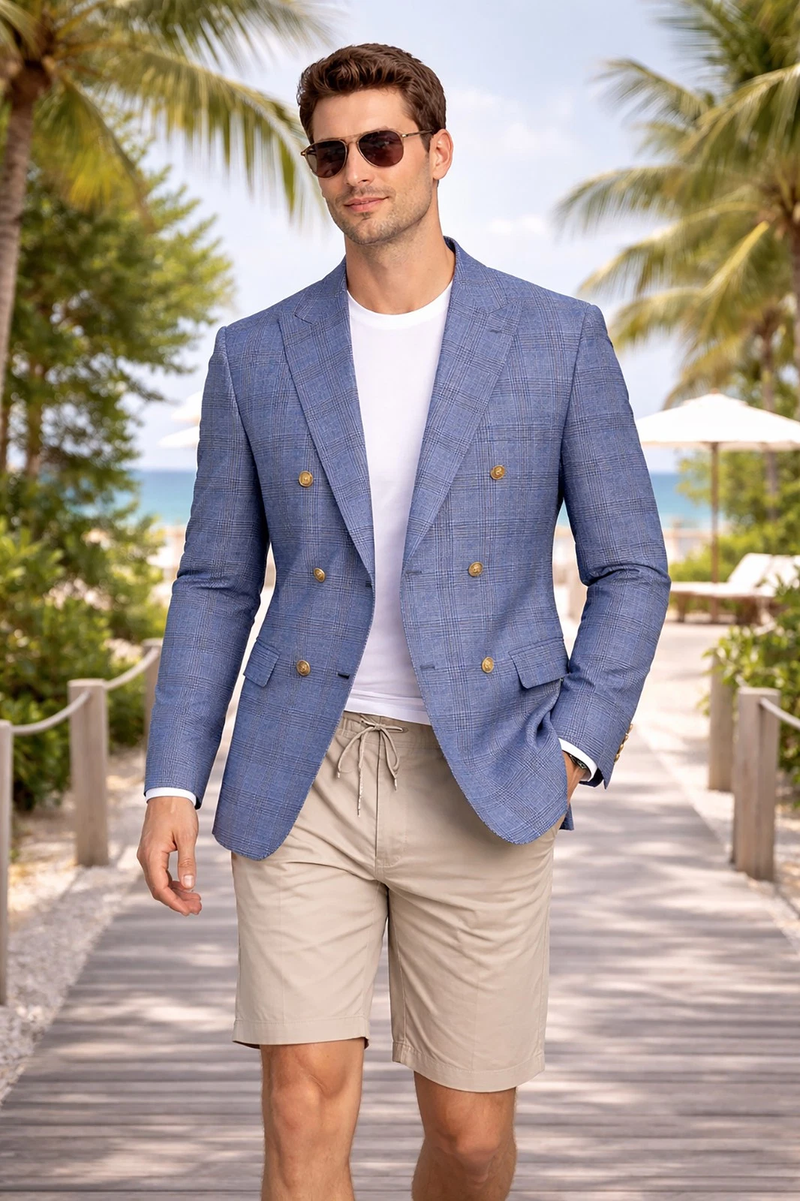 Men Regular-Fit Windowpane Blazer Jacket