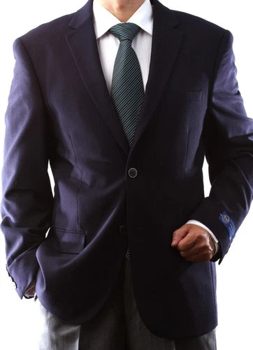 Men’s Navy 2 Button Blazer, Superior 150s Wool Feel Microfiber Formal Business Jacket