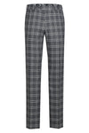 Mens Designer Slim Fit Peak Lapel Suit in Grey Windowpane Plaid