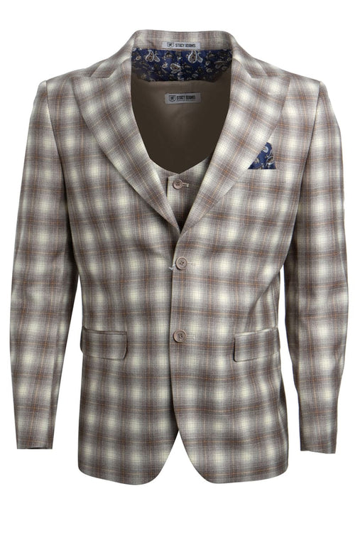 Mens Stacy Adams Suit - Stacy Adams Suit Men's Bold Windowpane Plaid Vested Suit - Brown & Tan