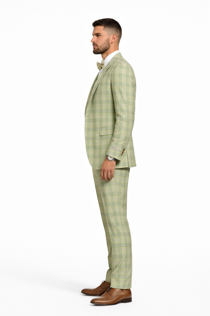 Mens Stacy Adams Suit - Stacy Adams Men's Plaid Suit with Paisley Vest & Bow Tie - Sage Green
