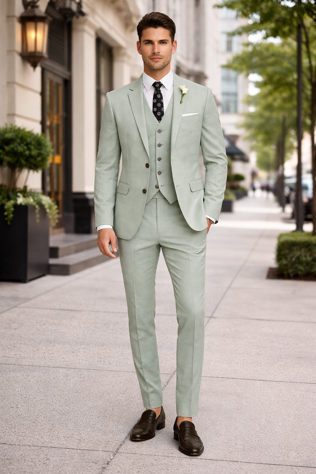 Sage Men Light Green Suit