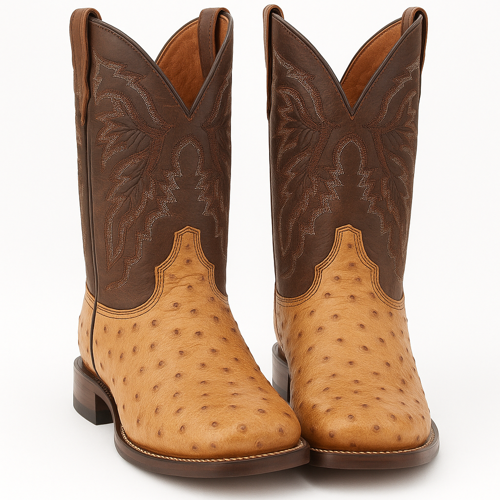 Dan Post Men's Alamosa Full Quill Ostrich Square Toe Boots - Sand