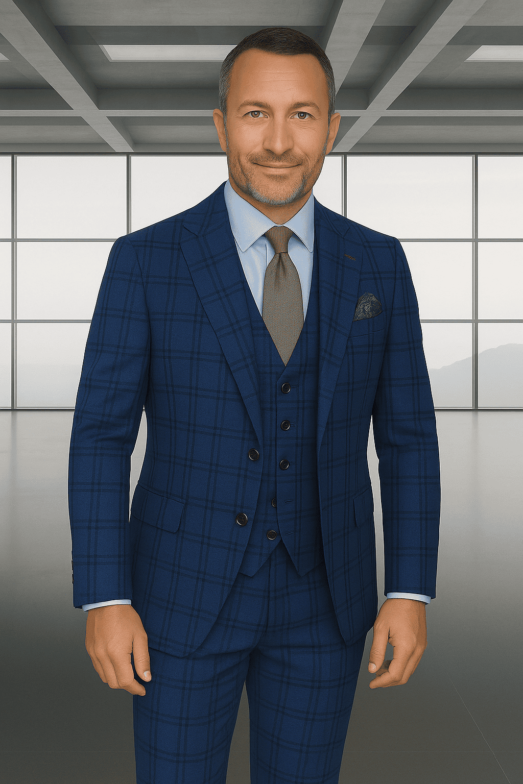 Wool Suit - Italian Made Business Suit by Statement Men's 3 Piece 100% Wool Modern Fit Suit - Solid Scoop Vest