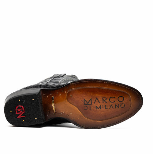 Black Marco Di Milano Savannah cowboy boots. Crafted from smooth, black ostrich quill. Round toe, leather sole with rubber grip. Branded interior.
