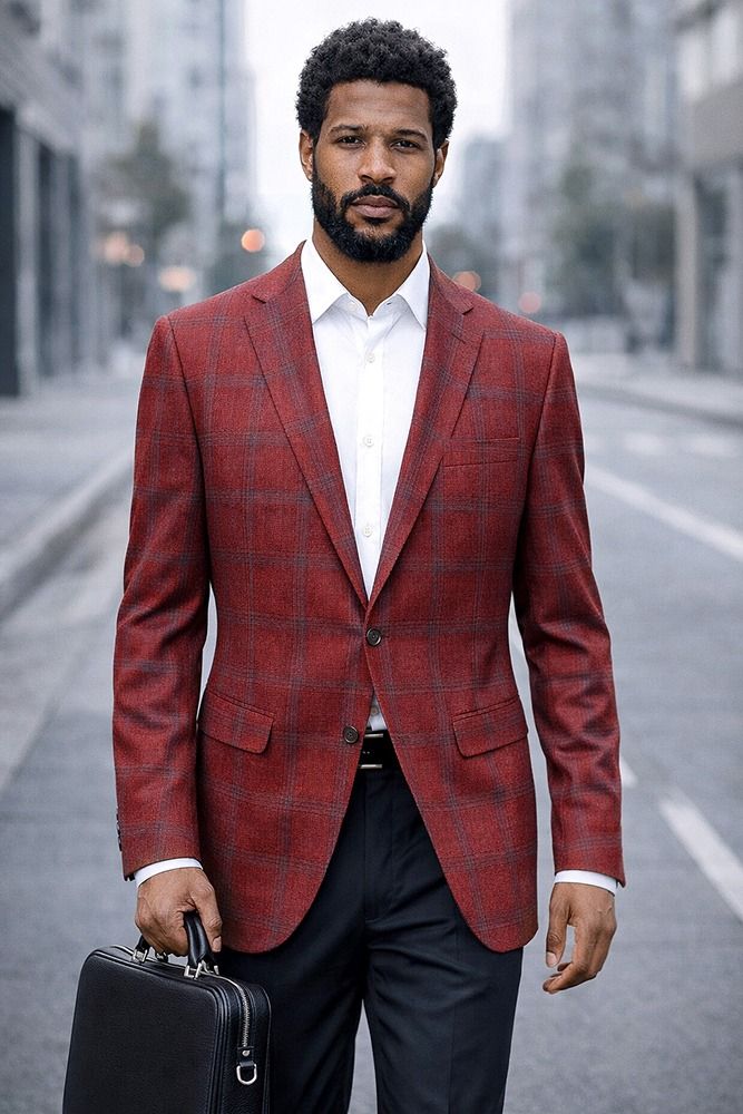 Statement Men's 100% Wool Modern Fit Sport Coat - Classic Plaid