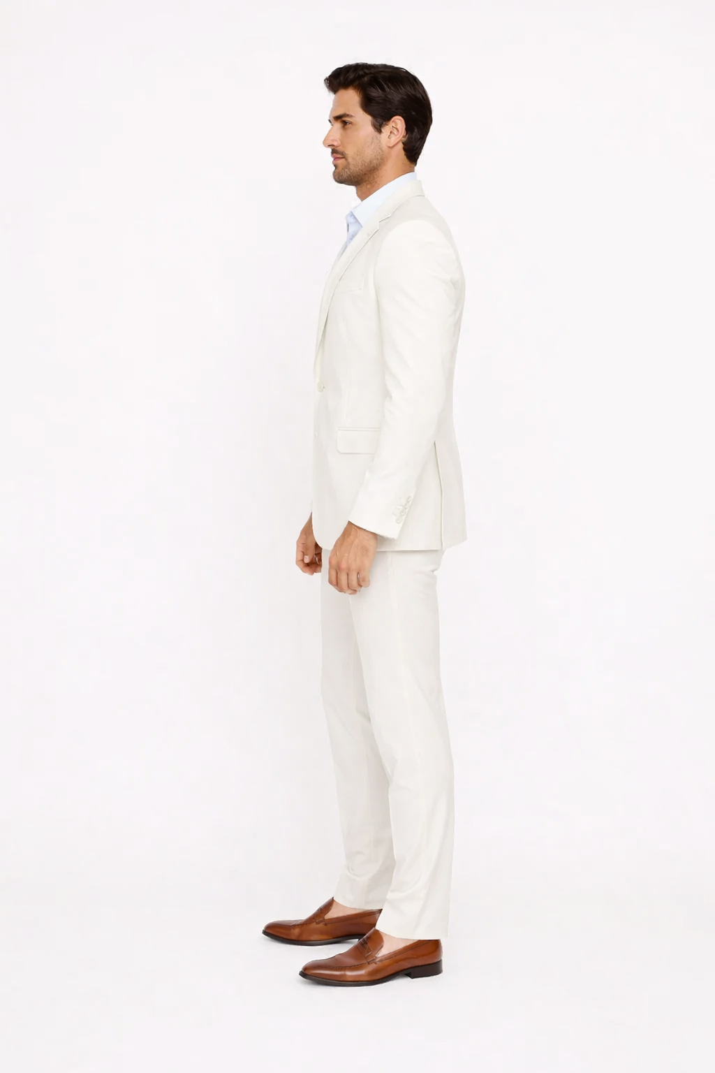 Seersucker Suit Peak Lapel Suit in Color "White" - Summer Fabric Tone on Tone Shadow Stripe By Rossiman