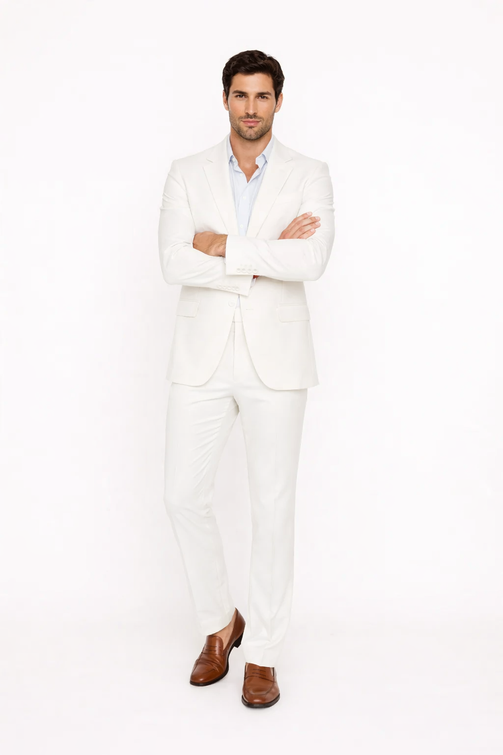 Seersucker Suit Peak Lapel Suit in Color "White" - Summer Fabric Tone on Tone Shadow Stripe By Rossiman